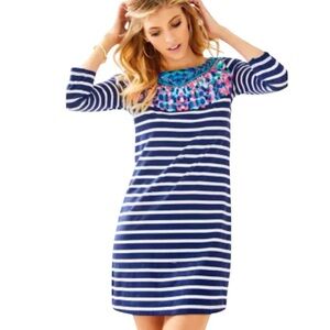 Lilly Pulitzer Bright Navy Island Medallion Stripe Bay Pima Cotton Dress